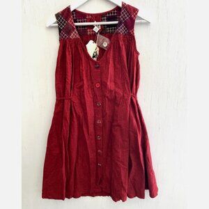 ARTKA Embroidered Patchwork Button Front Dress Tie Waist Cottagecore Size M NWT